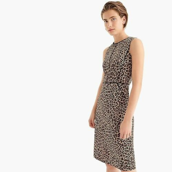 NWT J.CREW Sheath Dress in Leopard Bi-Stretch Cotton Size 6 J5876 workwear